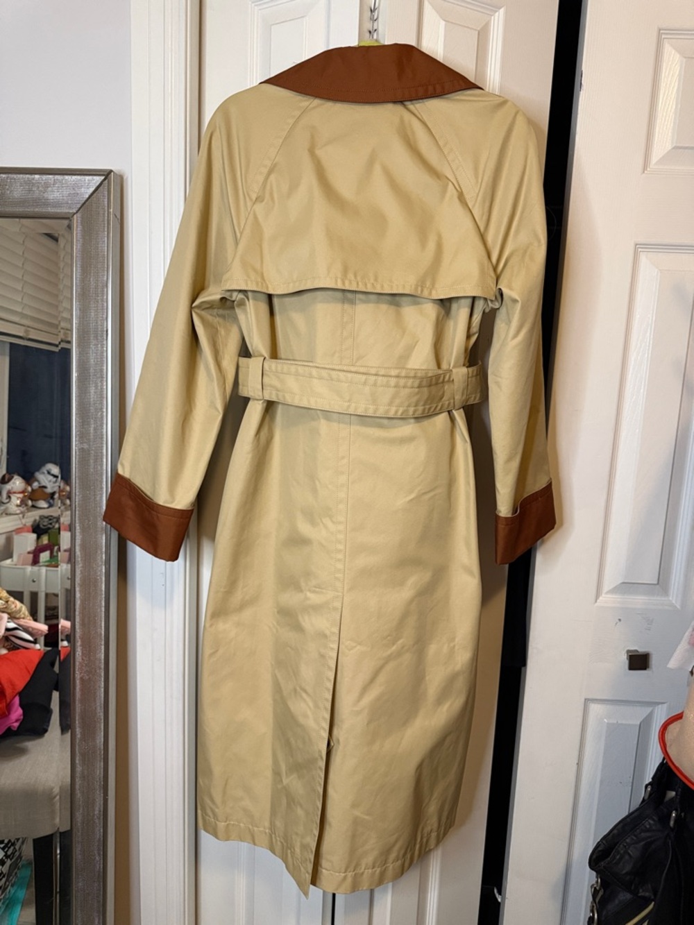 Coach Colorblock Trench Coat in Beige, Rust and Black - Picture 6 of 9